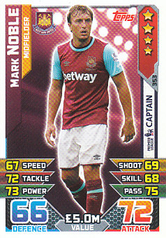 Mark Noble West Ham United 2015/16 Topps Match Attax Captain #353